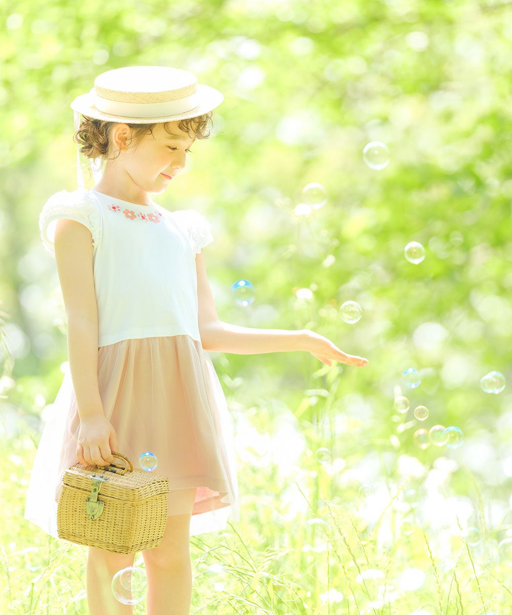 ベビー服 女の子 ベビーサイズお花つきフリル袖ワンピース
