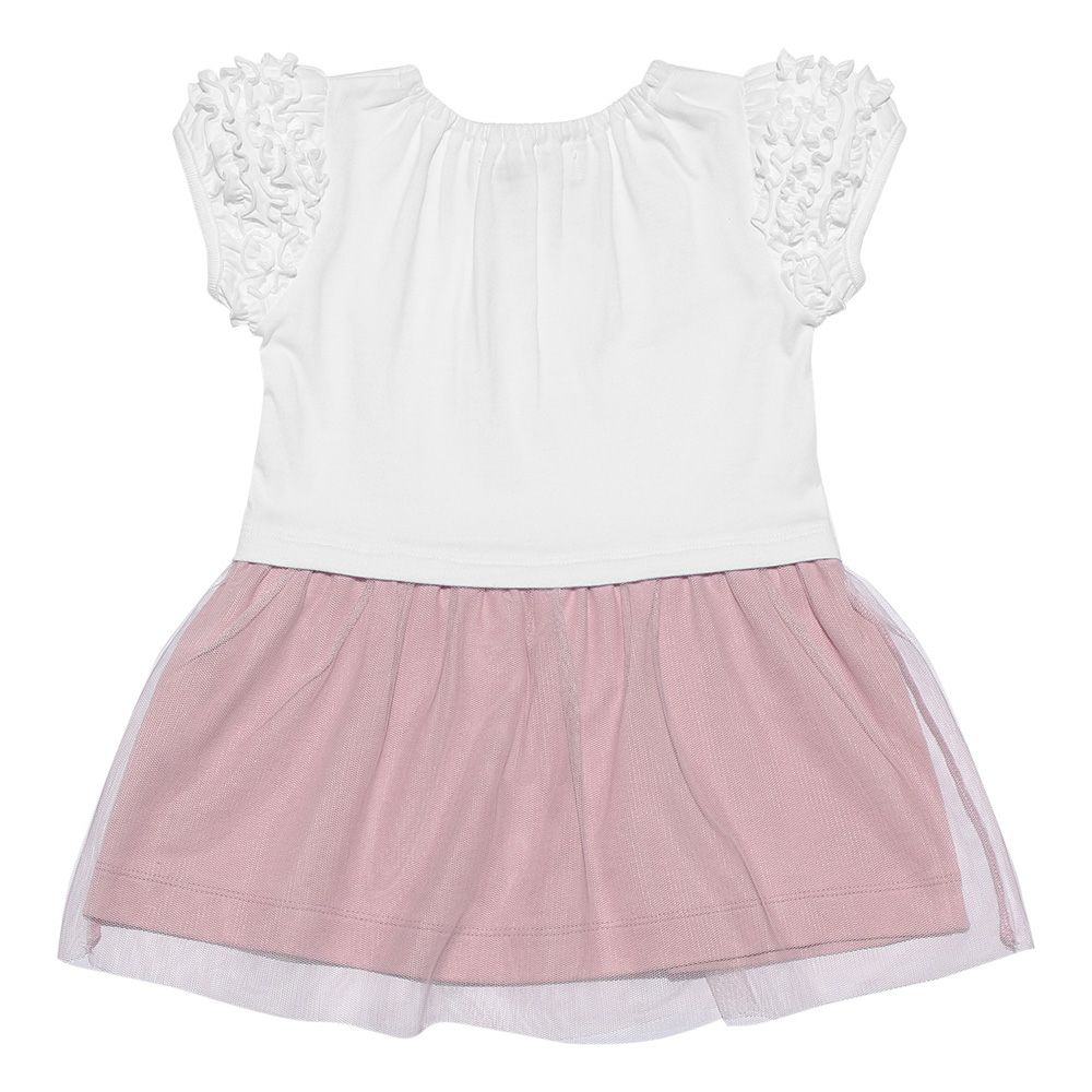 ベビー服 女の子 ベビーサイズお花つきフリル袖ワンピース ピンク(02) 背面