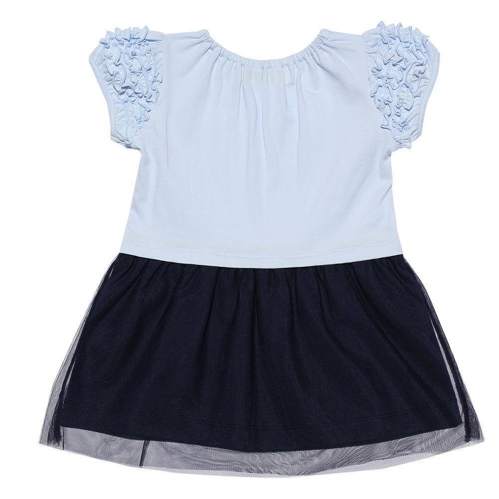 ベビー服 女の子 ベビーサイズお花つきフリル袖ワンピース ブルー(61) 背面