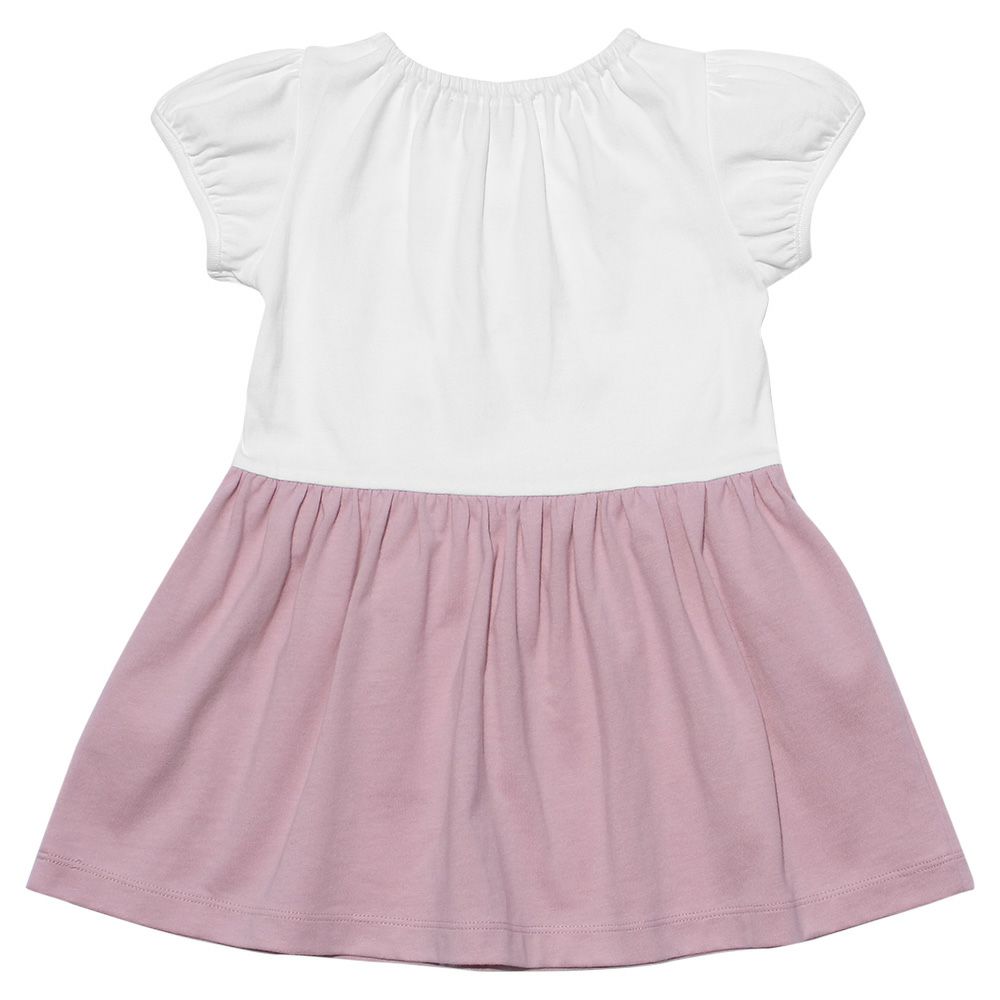 ベビー服 女の子 ベビーサイズ綿100％リボンつきアクセサリープリントワンピース ピンク(02) 背面