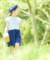 ベビー服 女の子 ベビーサイズ綿100％リボンつきアクセサリープリントワンピース ネイビー(06) モデル画像