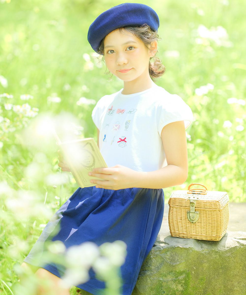 綿100％リボンつきアクセサリープリントワンピース