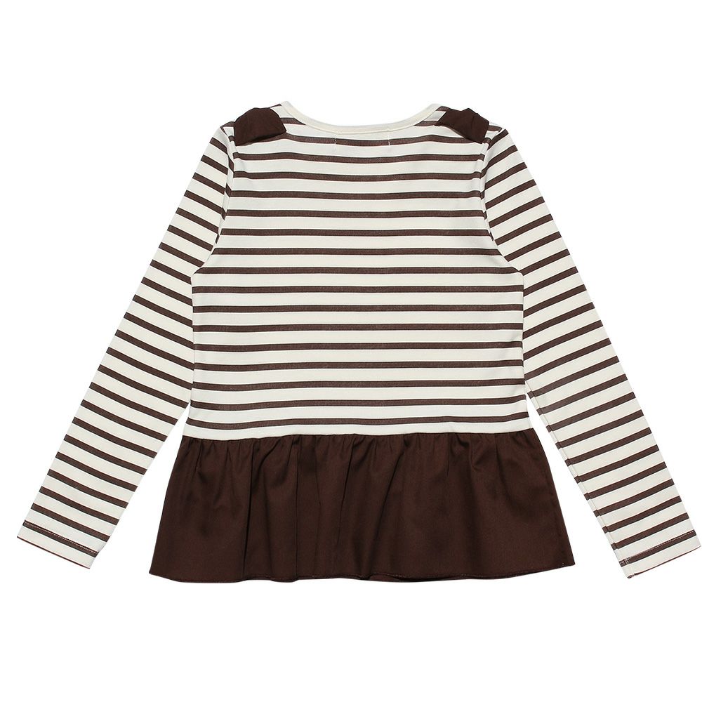 子供服 女の子 ボーダー柄リボンつきフリル切り替えTシャツ ブラウン(05) 背面