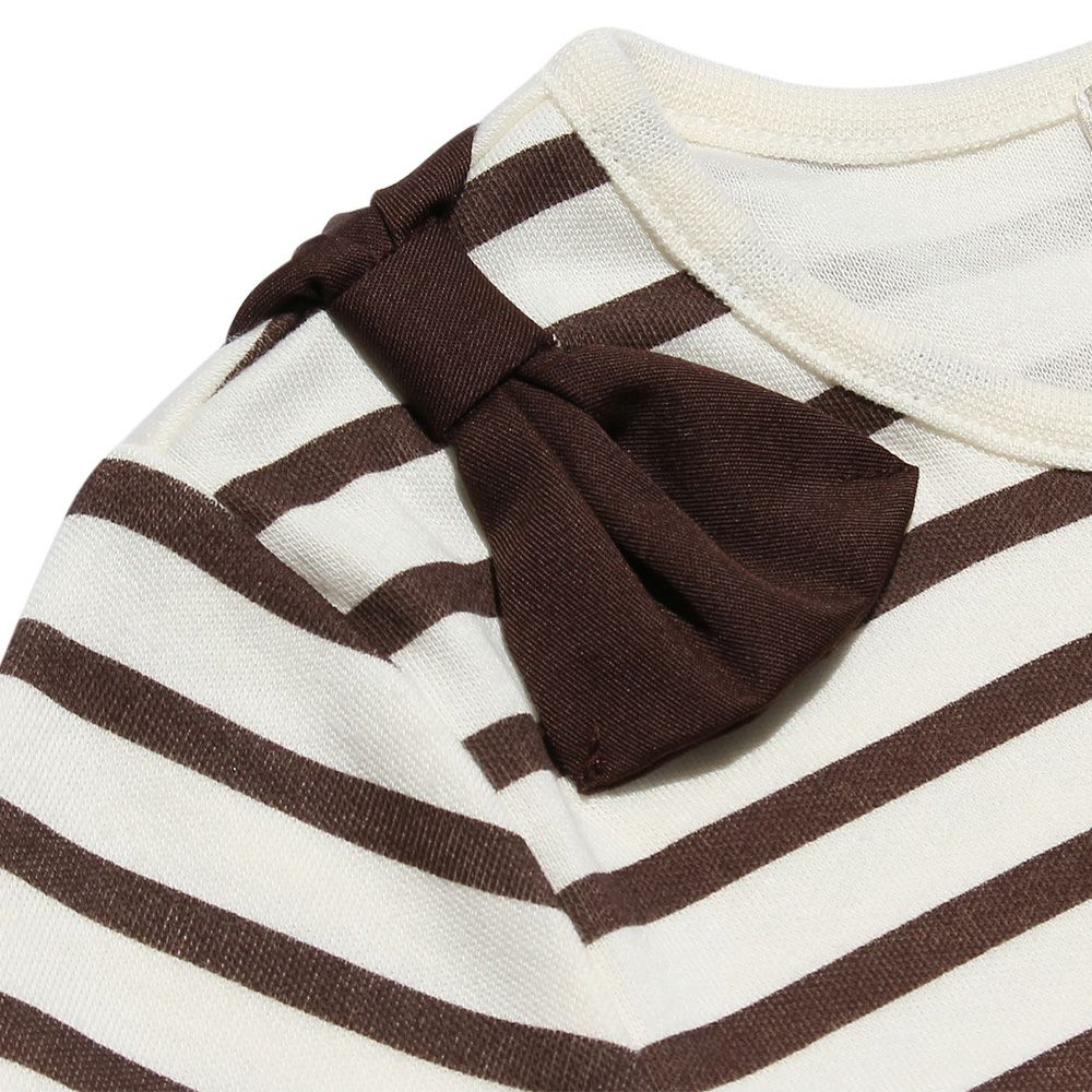 子供服 女の子 ボーダー柄リボンつきフリル切り替えTシャツ ブラウン(05) デザインポイント1