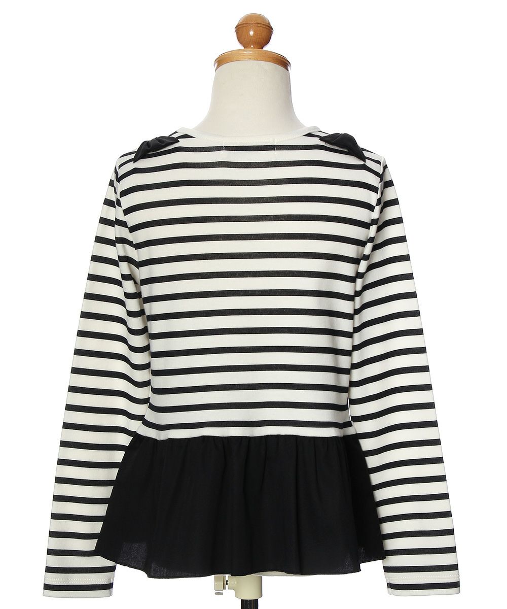 子供服 女の子 ボーダー柄リボンつきフリル切り替えTシャツ ホワイト×ブラック(10) トルソー背面