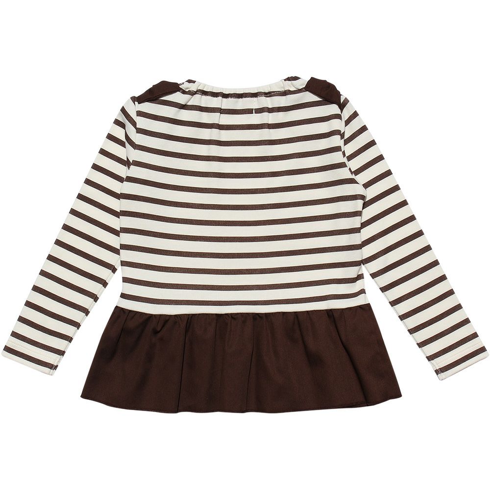 ベビー服 女の子 ベビーサイズボーダー柄リボンつきフリルTシャツ ブラウン(05) 背面