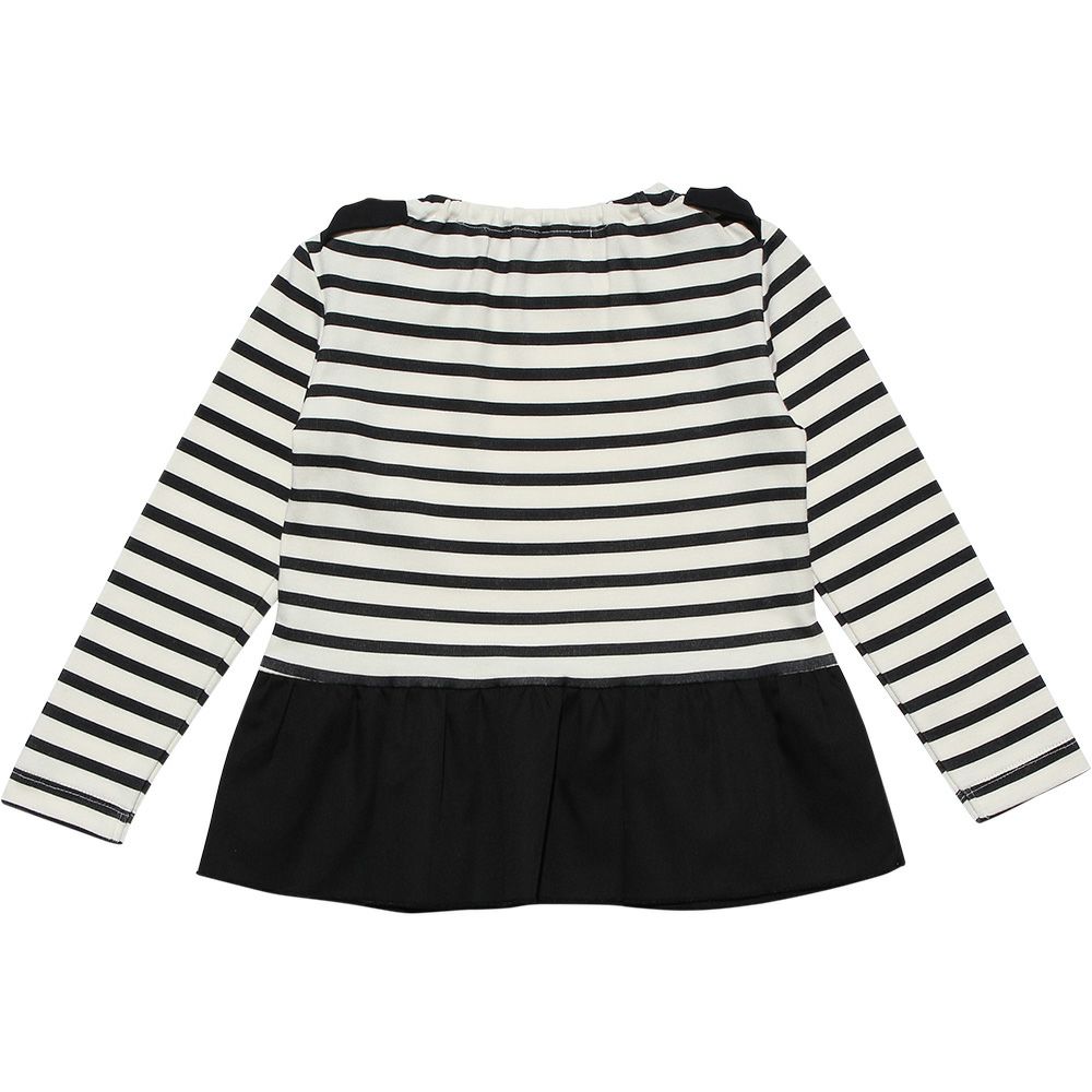 ベビー服 女の子 ベビーサイズボーダー柄リボンつきフリルTシャツ ホワイト×ブラック(10) 背面