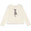 子供服 女の子 ネコプリントチュールフリルTシャツ オフホワイト(11) 正面