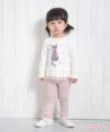 ベビー服 女の子 ベビーサイズネコプリントチュールフリルTシャツ オフホワイト(11) モデル画像全身