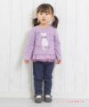 ベビー服 女の子 ベビーサイズネコプリントチュールフリルTシャツ パープル(91) モデル画像全身