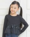 子供服 女の子 リボンつきギャザーフリルTシャツ ブラック(00) モデル画像アップ
