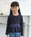 子供服 女の子 リボンつきギャザーフリルTシャツ ネイビー(06) モデル画像アップ