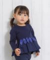 ベビー服 女の子 ベビーサイズリボンつきギャザーフリルTシャツ ネイビー(06) モデル画像アップ