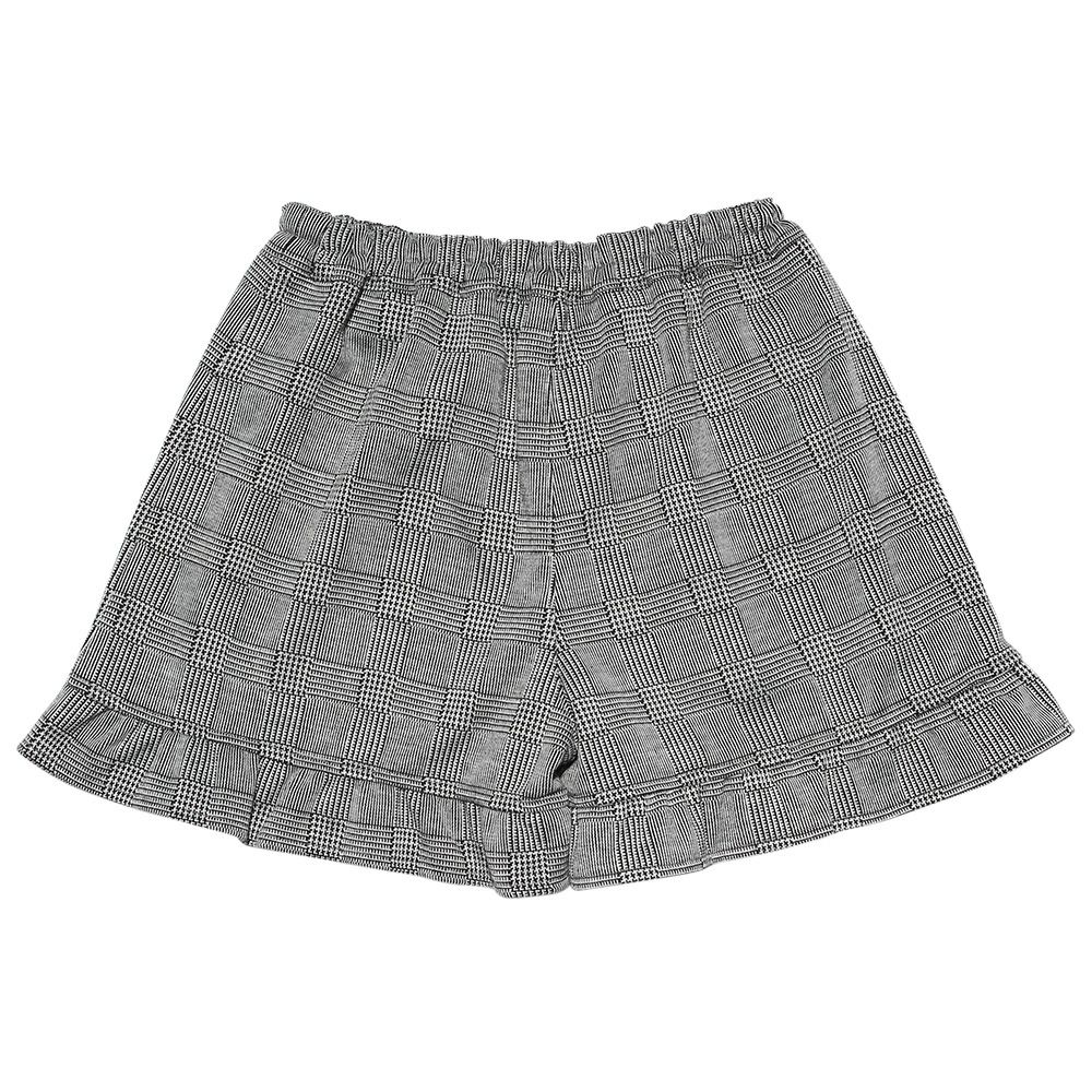 子供服 女の子 裾フリルグレンチェックキュロットパンツ ホワイト×ブラック(10) 背面