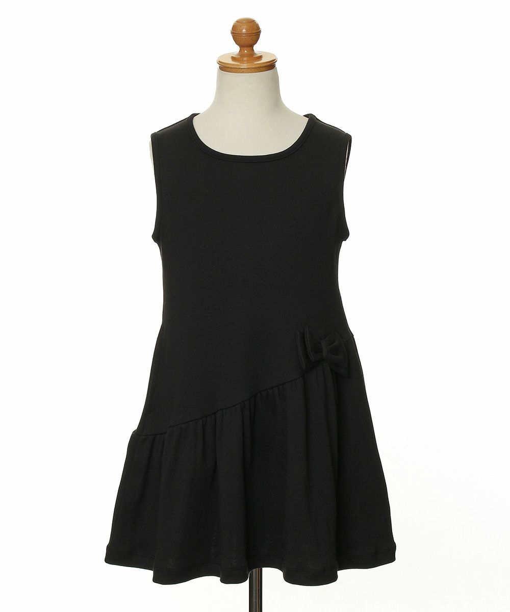 子供服 女の子 リボン付きギャザーワンピース ブラック(00) トルソー正面