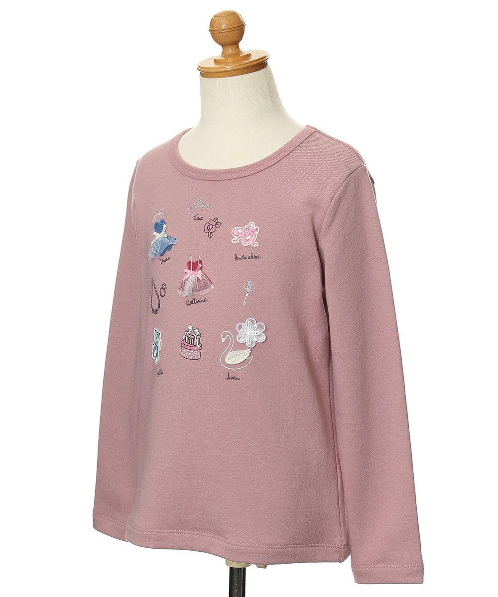 子供服 女の子 バレエモチーフ＆リボン＆お花付き裏毛トレーナー ピンク(02) トルソー斜め