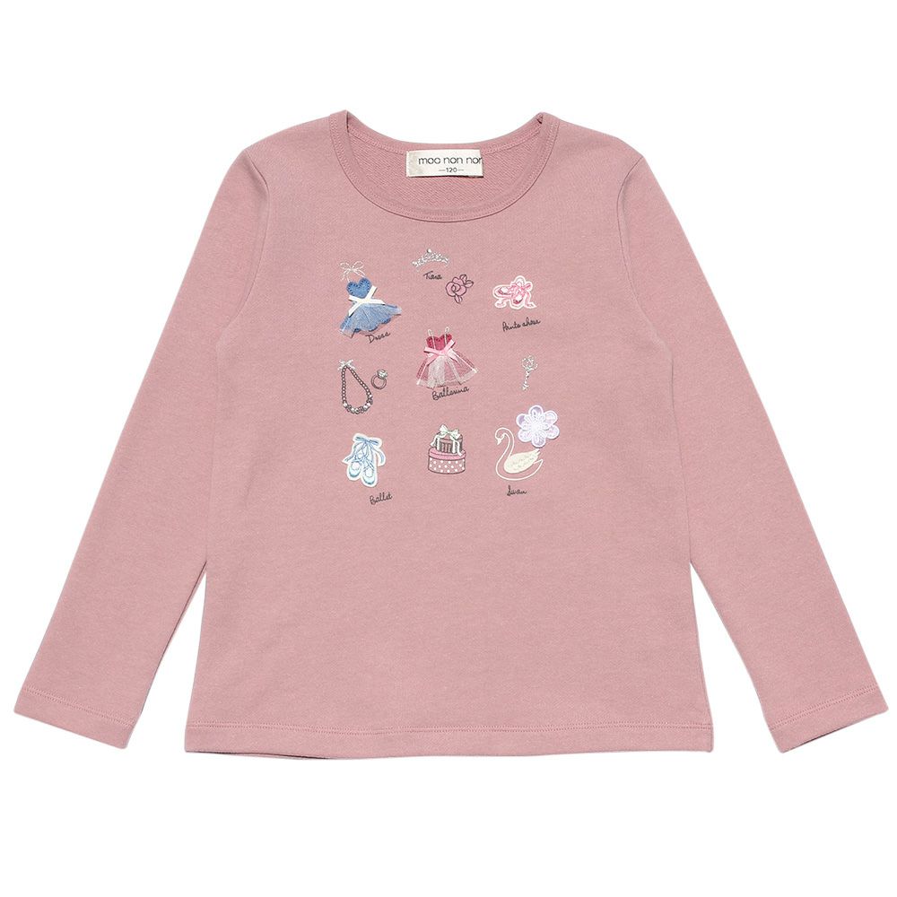 子供服 女の子 バレエモチーフ＆リボン＆お花付き裏毛トレーナー ピンク(02) 正面