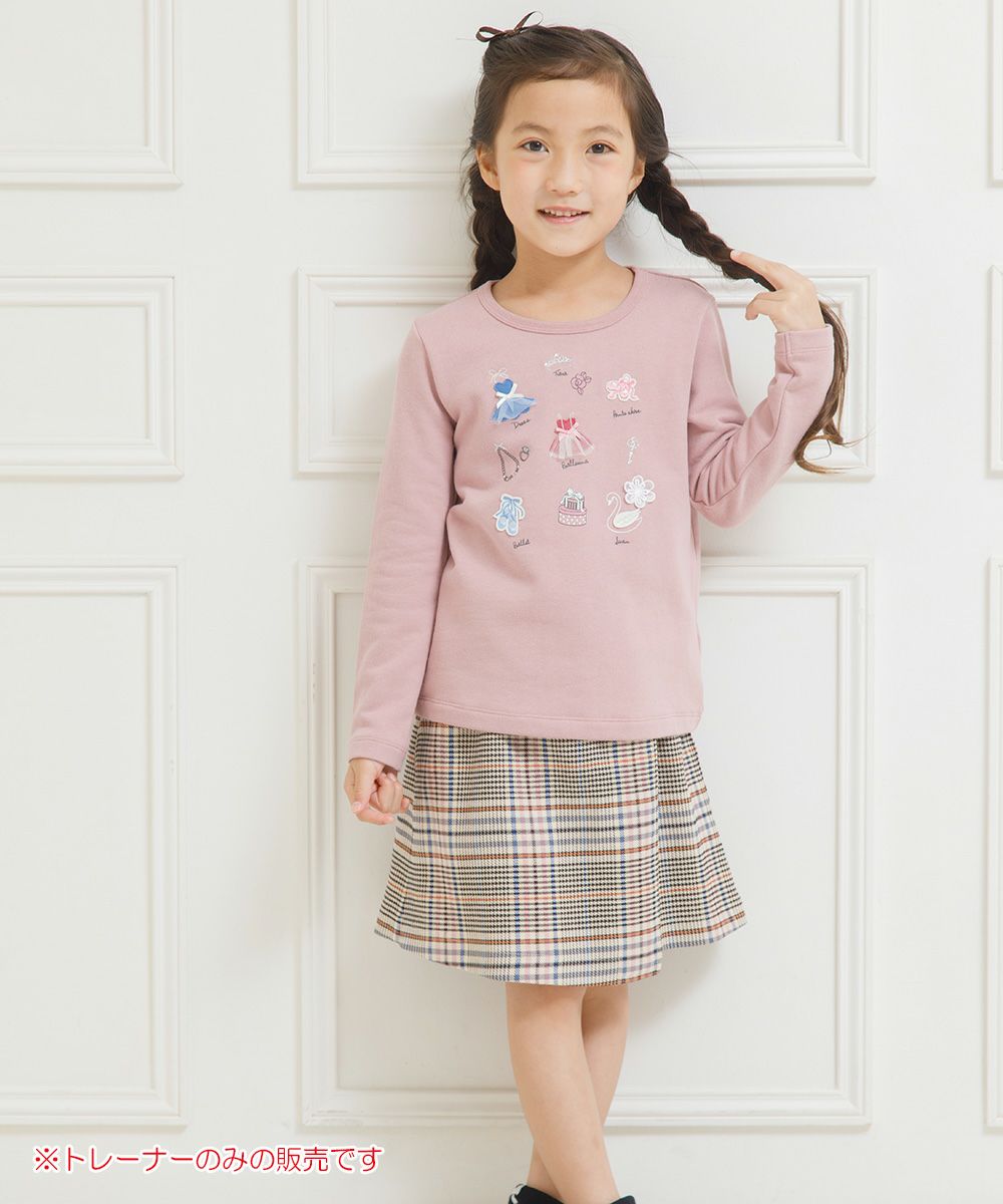子供服 女の子 バレエモチーフ＆リボン＆お花付き裏毛トレーナー ピンク(02) モデル画像全身