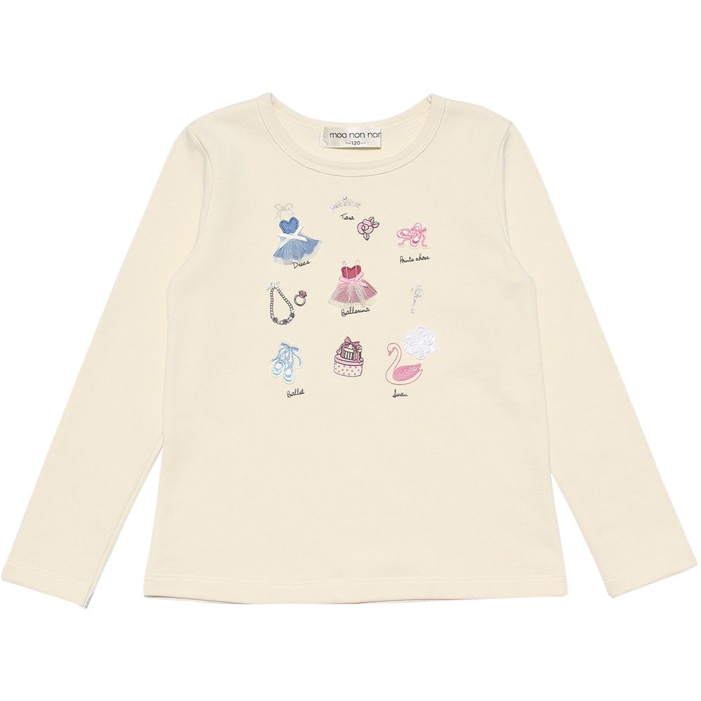 子供服 女の子 バレエモチーフ＆リボン＆お花付き裏毛トレーナー アイボリー(12) 正面