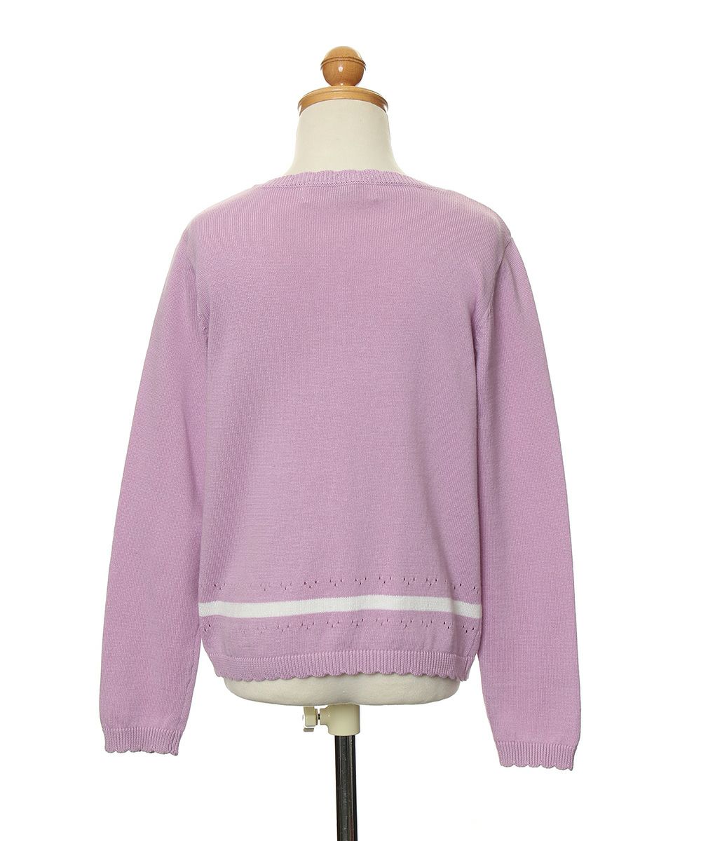 子供服 女の子 綿100％ライン＆リボン付きカーディガン パープル(91) トルソー背面