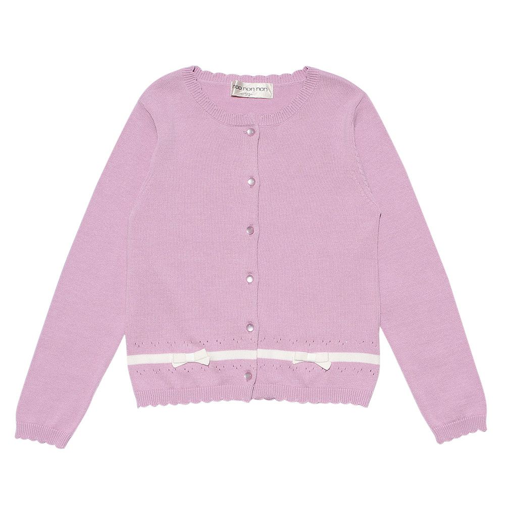 子供服 女の子 綿100％ライン＆リボン付きカーディガン パープル(91) 正面