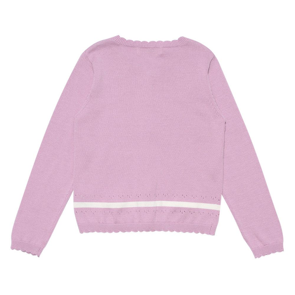 子供服 女の子 綿100％ライン＆リボン付きカーディガン パープル(91) 背面