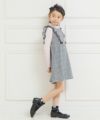 子供服 女の子 リボン＆フリルつきグレンチェック柄ワンピース ホワイト×ブラック(10) モデル画像2