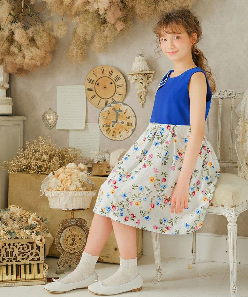 好評にて期間延長】 子供服 女の子 ワンピース ジャンパースカート ノースリーブ 普段着 通学着 綿100％花柄フリルつきギャザー ピンク イエロー むーのんのん  moononnon