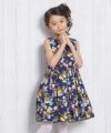 子供服 女の子 日本製花柄プリントワンピース ネイビー(06) モデル画像3