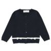 ベビー服 女の子 ベビー綿100％ライン＆リボン付きカーディガン ネイビー(06) 正面