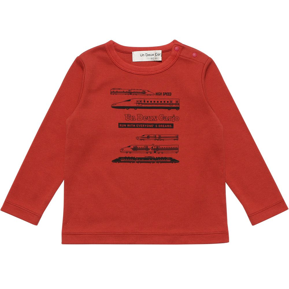 ベビー服 男の子 ベビーサイズ綿100％乗り物シリーズロゴプリントTシャツ オレンジ(07) 正面