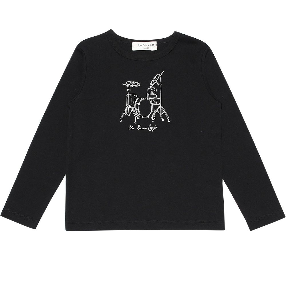 子供服 男の子 綿100％楽器シリーズドラムプリントTシャツ ブラック(00) 正面