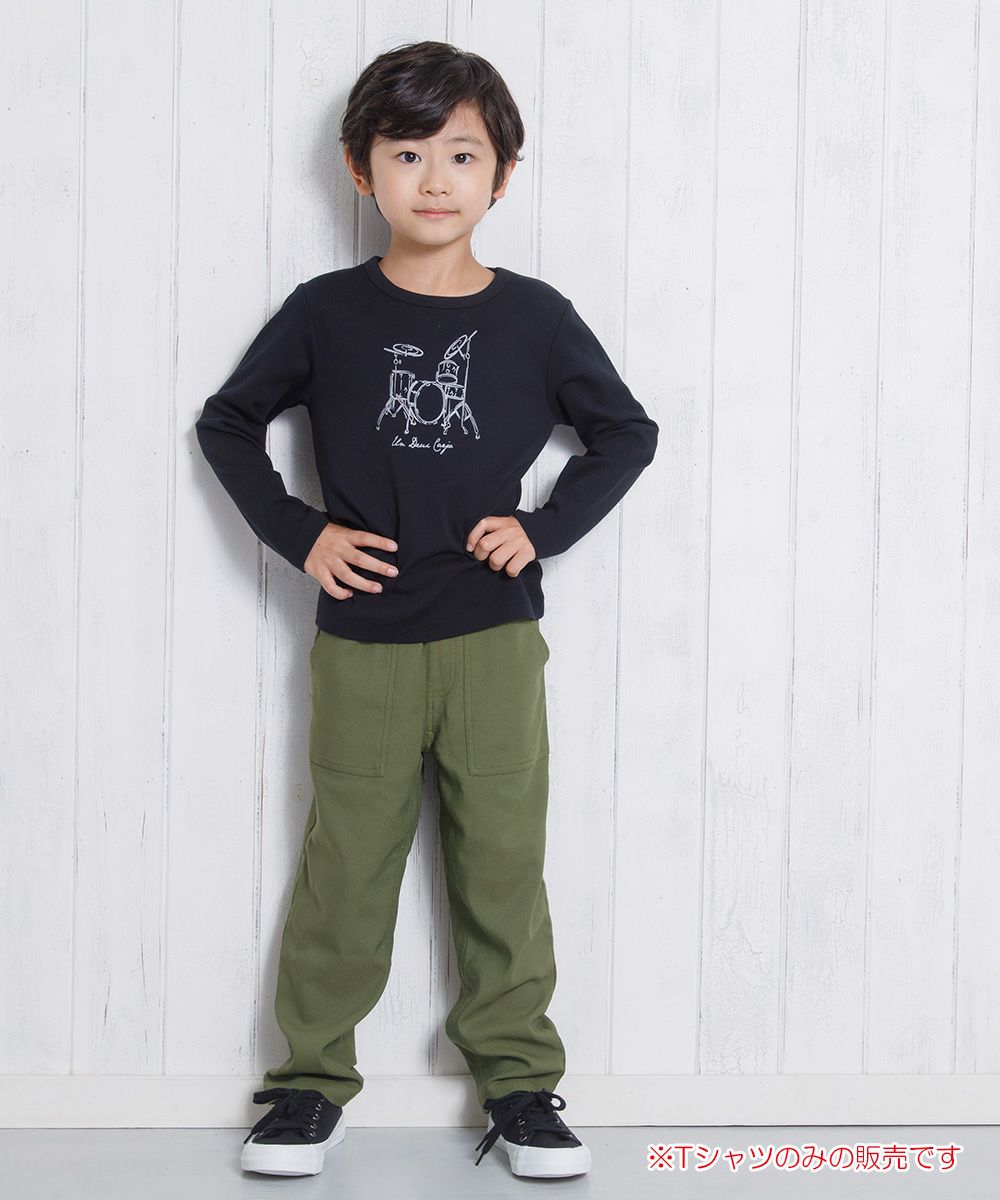 子供服 男の子 綿100％楽器シリーズドラムプリントTシャツ ブラック(00) モデル画像全身
