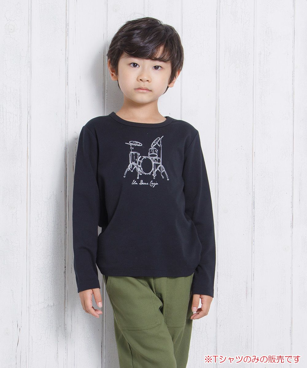 子供服 男の子 綿100％楽器シリーズドラムプリントTシャツ ブラック(00) モデル画像1