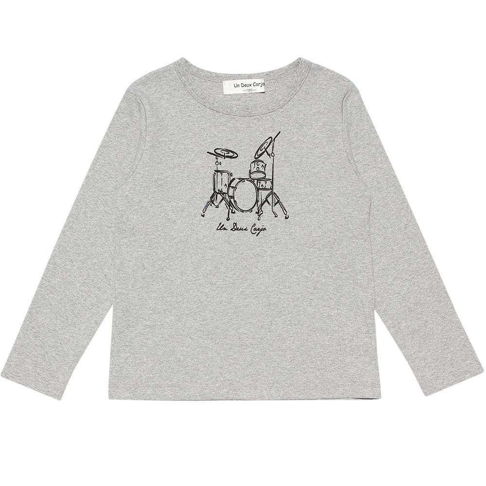 子供服 男の子 綿100％楽器シリーズドラムプリントTシャツ 杢ｸﾞﾚｰ(92) 正面