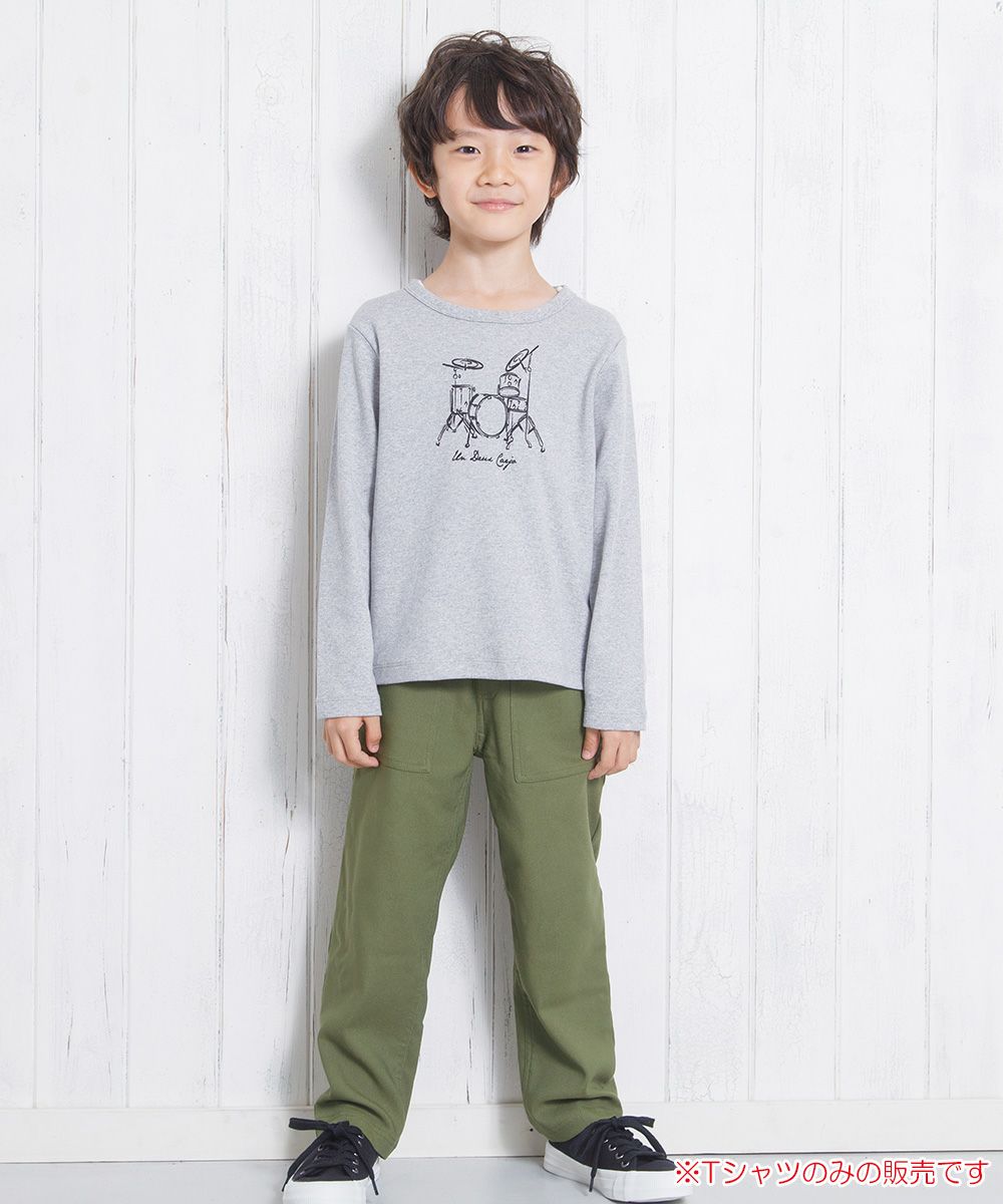 子供服 男の子 綿100％楽器シリーズドラムプリントTシャツ 杢ｸﾞﾚｰ(92) モデル画像全身