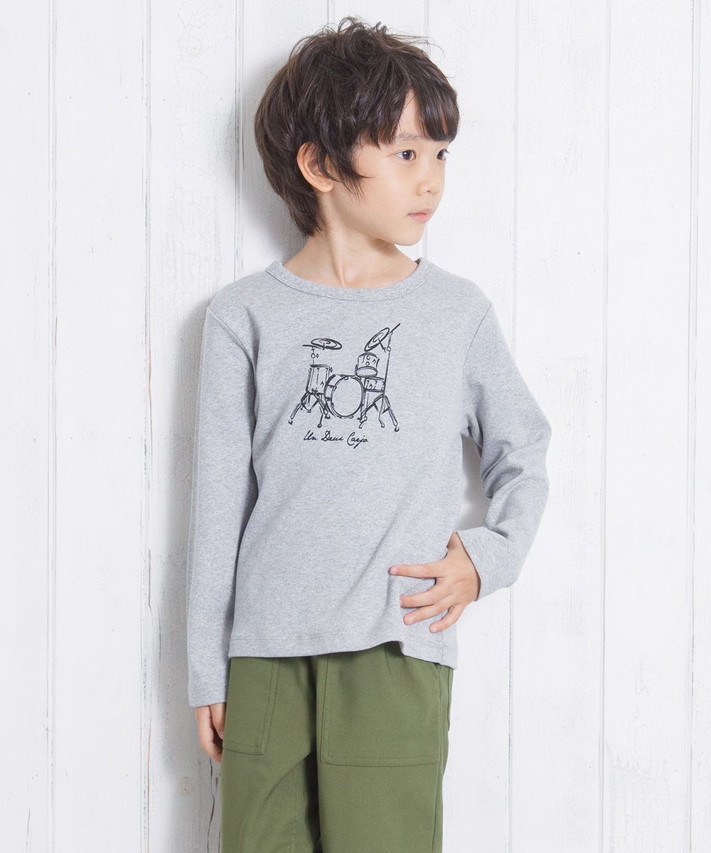 子供服 男の子 綿100％楽器シリーズドラムプリントTシャツ 杢ｸﾞﾚｰ(92) モデル画像1