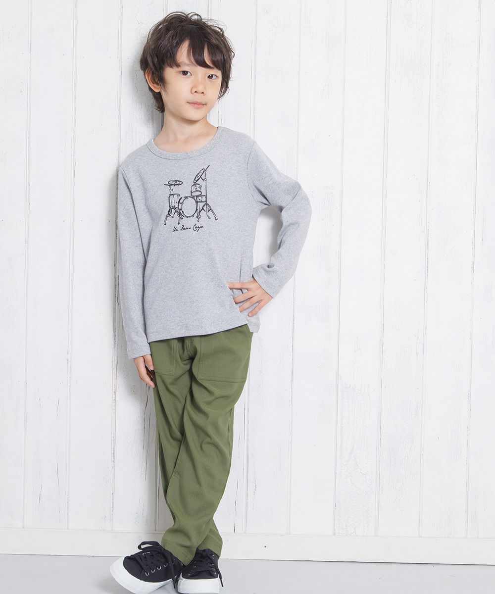 子供服 男の子 綿100％楽器シリーズドラムプリントTシャツ 杢ｸﾞﾚｰ(92) モデル画像2