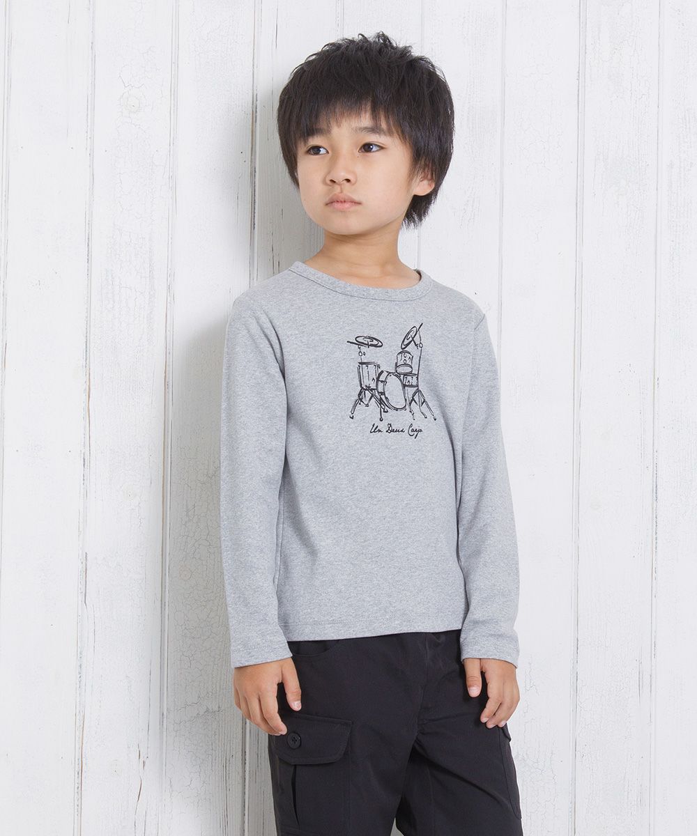 子供服 男の子 綿100％楽器シリーズドラムプリントTシャツ 杢ｸﾞﾚｰ(92) モデル画像3