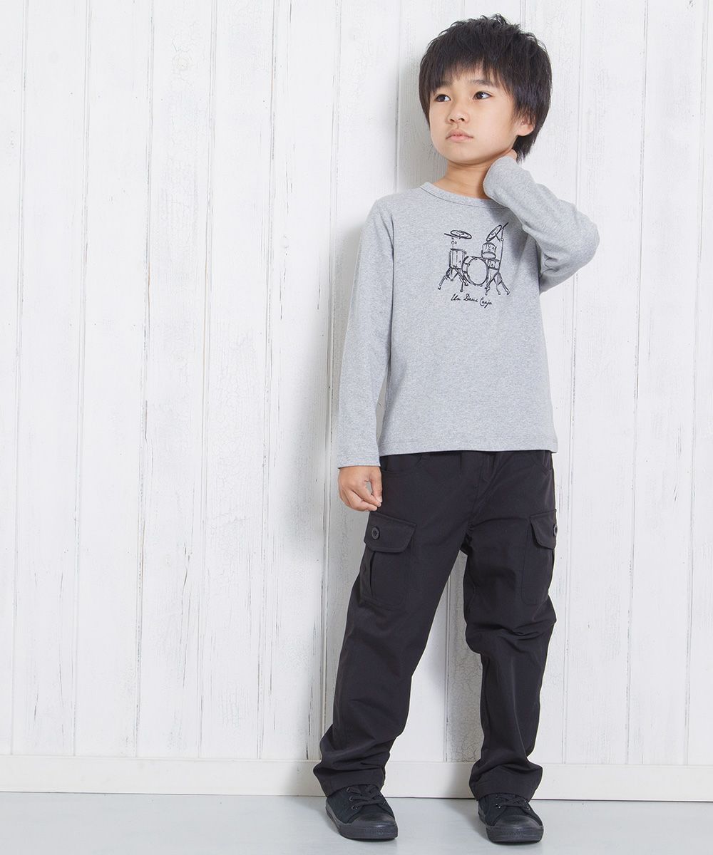 子供服 男の子 綿100％楽器シリーズドラムプリントTシャツ 杢ｸﾞﾚｰ(92) モデル画像4