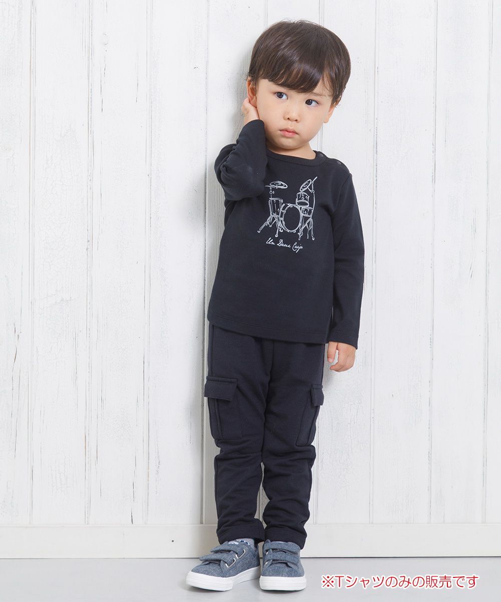 ベビー服 男の子 ベビーサイズ綿100％楽器シリーズドラムプリントTシャツ ブラック(00) モデル画像全身
