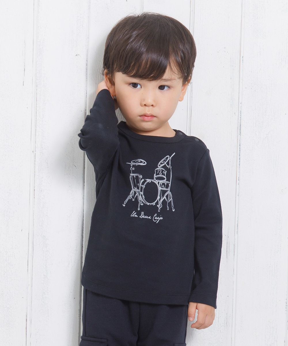 ベビー服 男の子 ベビーサイズ綿100％楽器シリーズドラムプリントTシャツ ブラック(00) モデル画像1