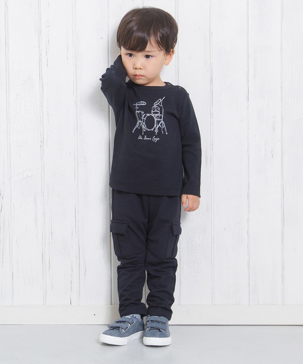 ベビー服 男の子 ベビーサイズ綿100％楽器シリーズドラムプリントTシャツ ブラック(00) モデル画像2