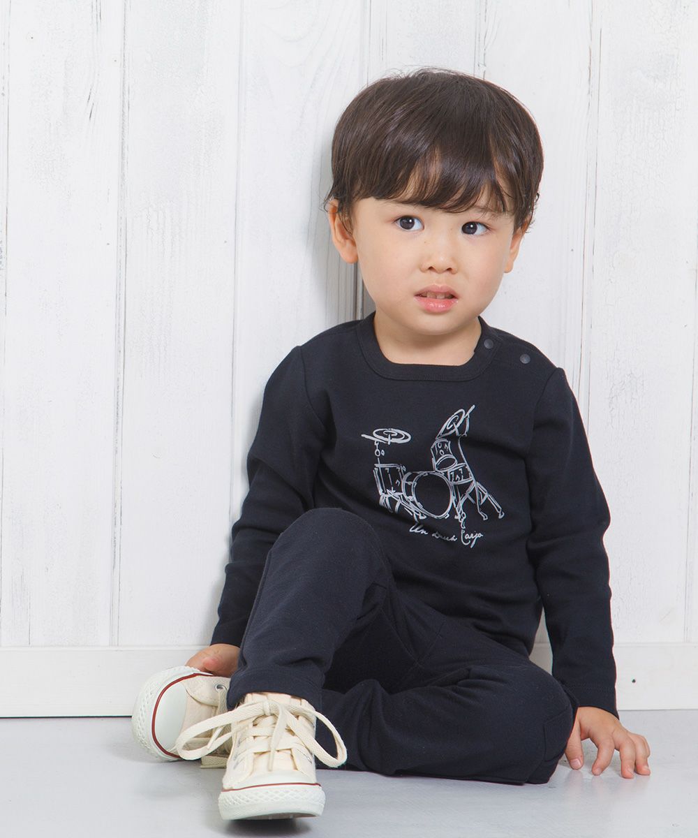 ベビー服 男の子 ベビーサイズ綿100％楽器シリーズドラムプリントTシャツ ブラック(00) モデル画像3