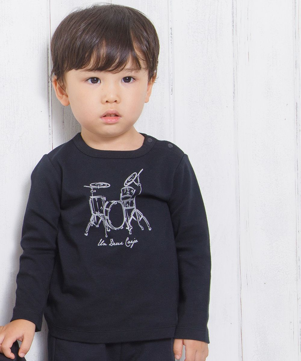 ベビー服 男の子 ベビーサイズ綿100％楽器シリーズドラムプリントTシャツ ブラック(00) モデル画像4