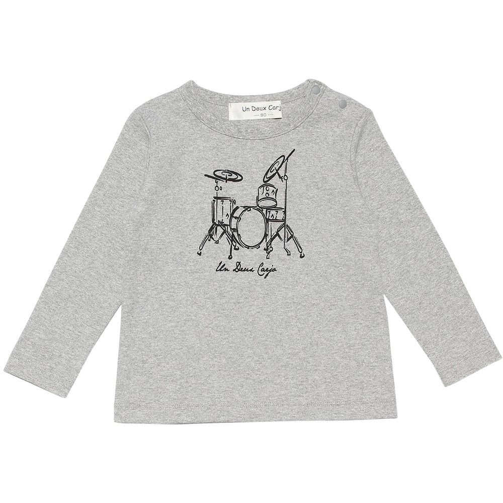 ベビー服 男の子 ベビーサイズ綿100％楽器シリーズドラムプリントTシャツ 杢ｸﾞﾚｰ(92) 正面