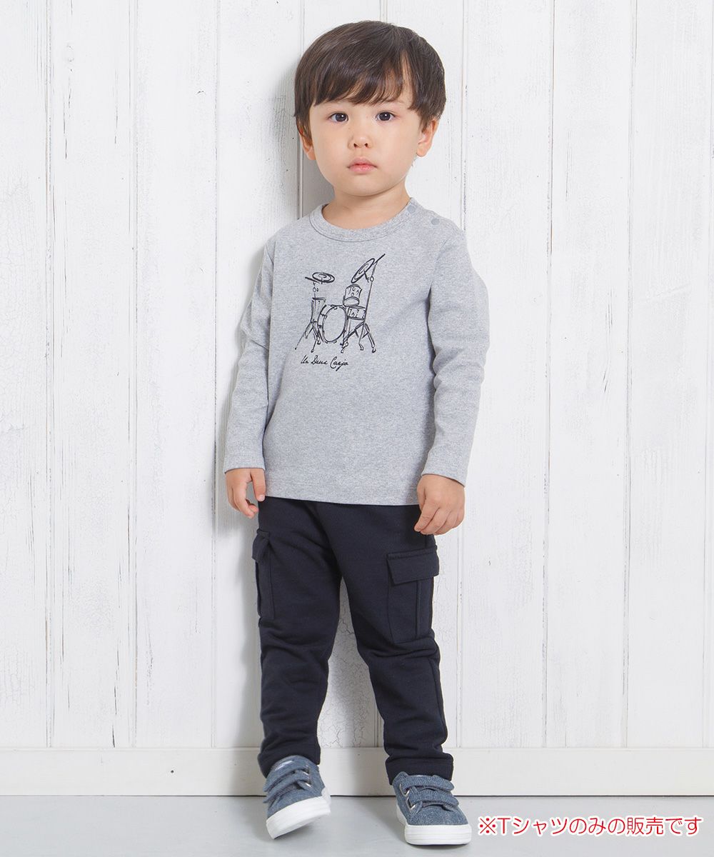 ベビー服 男の子 ベビーサイズ綿100％楽器シリーズドラムプリントTシャツ 杢ｸﾞﾚｰ(92) モデル画像全身