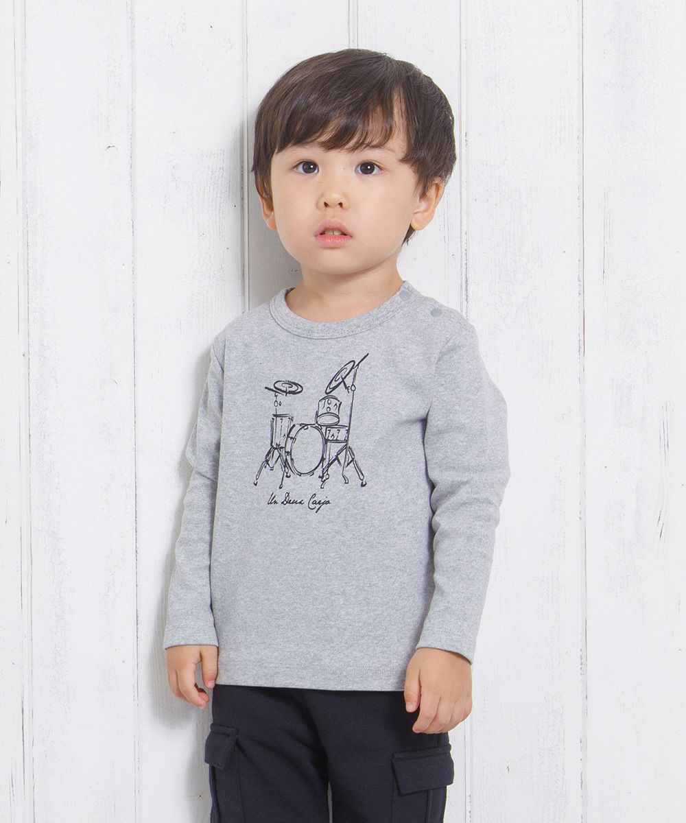 ベビー服 男の子 ベビーサイズ綿100％楽器シリーズドラムプリントTシャツ 杢ｸﾞﾚｰ(92) モデル画像1