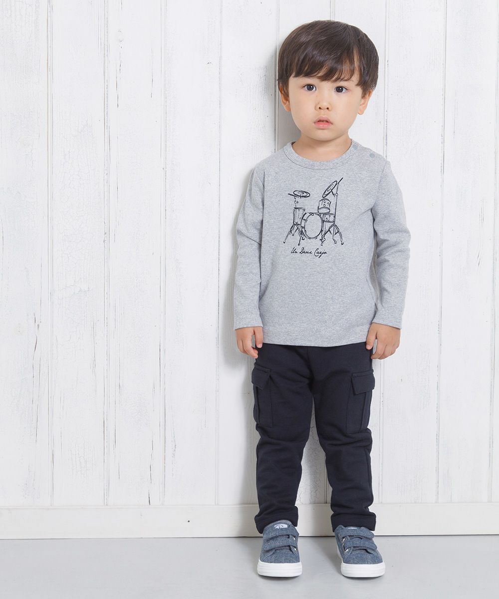 ベビー服 男の子 ベビーサイズ綿100％楽器シリーズドラムプリントTシャツ 杢ｸﾞﾚｰ(92) モデル画像3