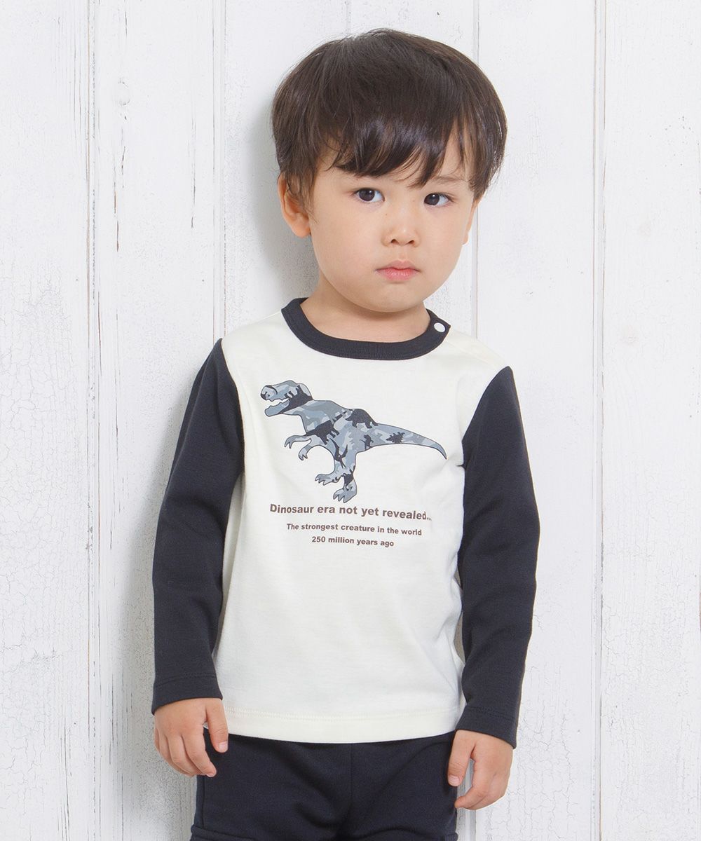 ベビー服 男の子 ベビーサイズ恐竜シリーズプリント迷彩Tシャツ アイボリー(12) モデル画像アップ